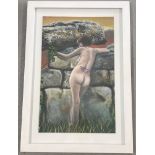 Krys Leach - Framed and glazed oil on canvas board of a nude.