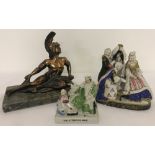 3 figurines. Comprising: a semi naked centurion on a marble base, a fairing " The Attentive Maid" an
