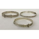 3 silver children's extending christening bracelets.
