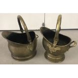 2 small vintage brass coal scuttles.