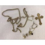 A small quantity of 9ct scrap gold together with a rolled gold cross.