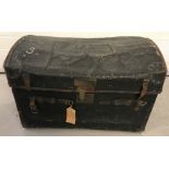 A large vintage canvas and leather travelling trunk by B.Barrett Bros, Oxford Street, London.