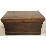 Antique pine chest in original condition with drop handles, candle box and working lock & key.