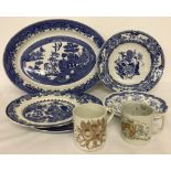 A collection of Masons and Minton oriental pattern blue and white plates.