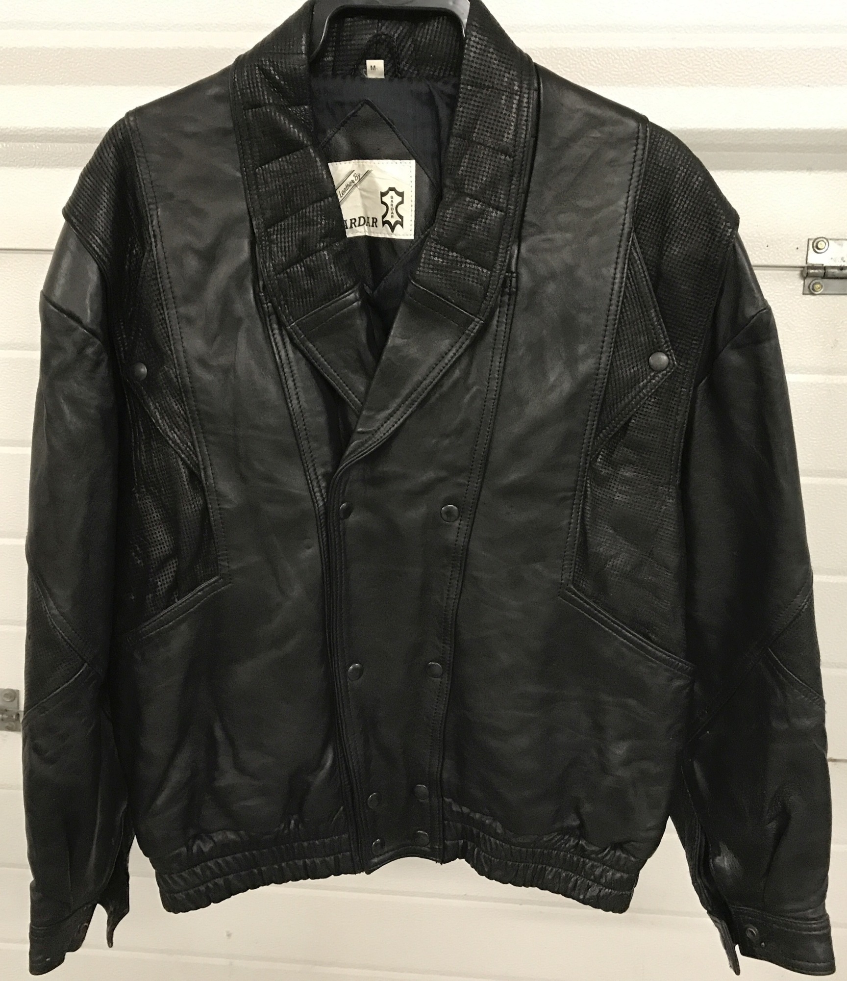 A 1980's blouson style black leather men's jacket by "Sardar".