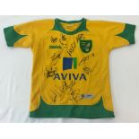 A Norwich City FC Aviva 2009/10 Flybe.com youth football shirt signed by 12 squad members.