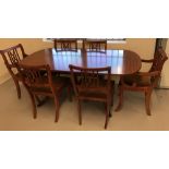 A vintage Beresford and Hicks "Regency Stripe" dining table and 6 chairs.