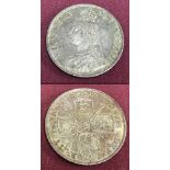A Victorian 1887 silver Double Florin coin with Arabic 1 in date.