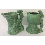 2 large Sylvac ceramic novelty jugs in green colourway.
