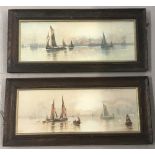 A pair of vintage oak framed watercolours of sailing vessels by E Fletcher.