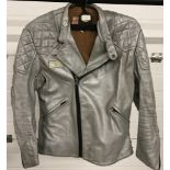 A vintage "Interstate Leathers" bikers jacket in silver.