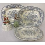3 blue and white ceramic meat plate in Asiatic Pheasants design.