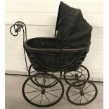 Vintage Victorian style 4-wheeled Dolls Pram.