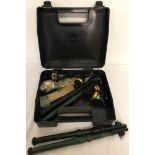 A case of 4 Dolphin telescopic fishing rods, reels and accessories.