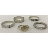 5 ladies silver dress rings.
