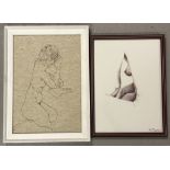 2 framed and glazed sketches of nudes by Toni Hayden.