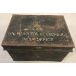A vintage travelling tin trunk with George VI insignia to top.