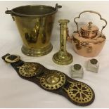 A collection of vintage brass and copper ware.