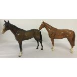 2 Beswick horse figurines, in gloss finish with circular backstamps.