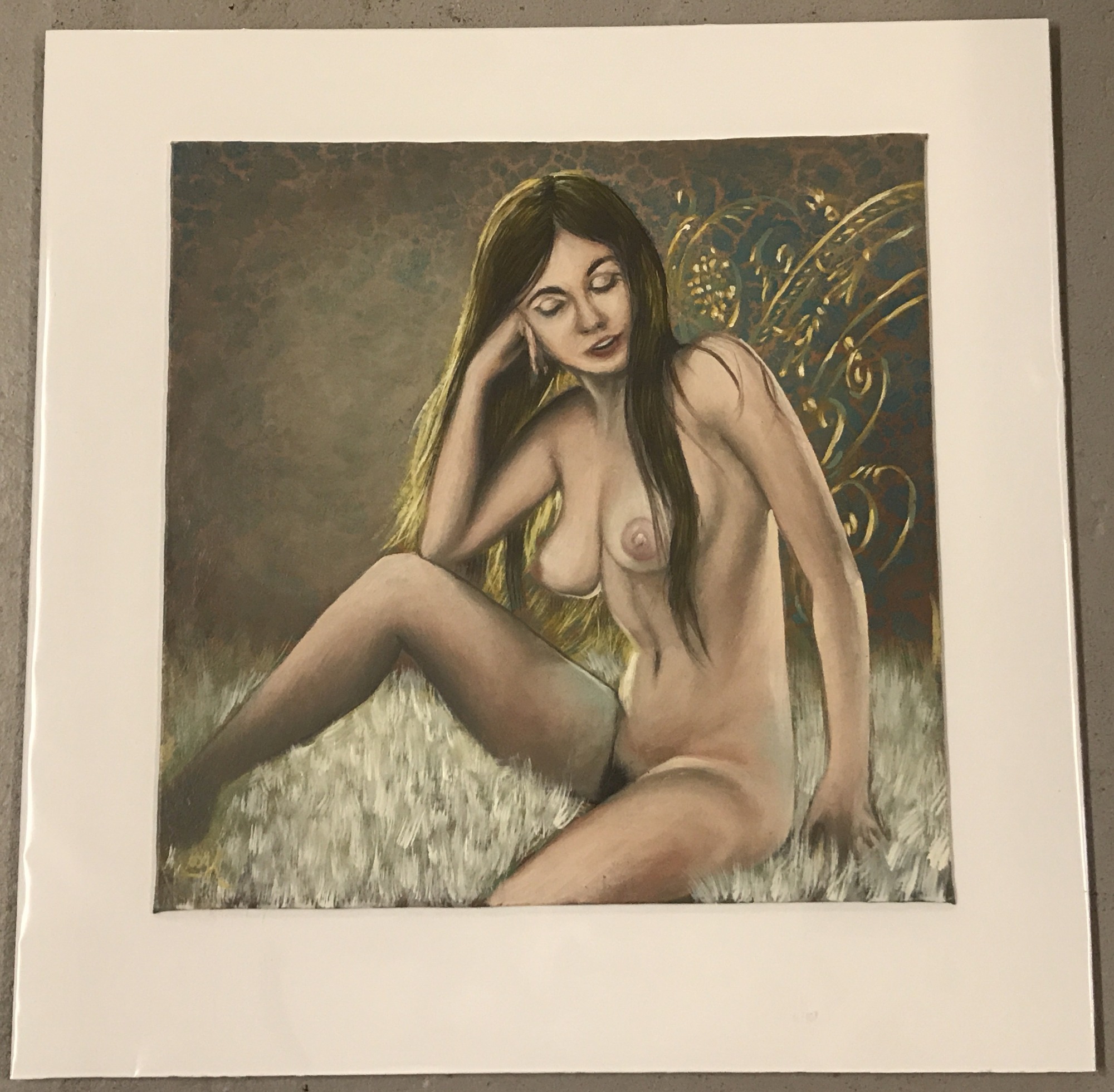 Krys Leach - mounted oil on canvas board of a nude.