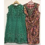 2 vintage 1960's heavily beaded handmade shift dresses.