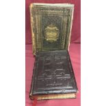 2 antique leather bound bibles, one containing a quantity of full sized plates.