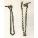 2 vintage white metal watch chains.