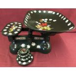 A vintage set of Avery large kitchen scales, hand-painted with flowers in barge style.