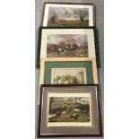 Four framed coloured hunting & racing scene prints.