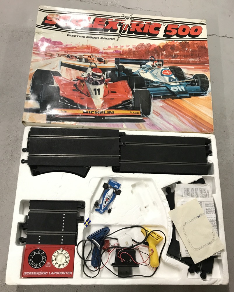 A boxed vintage Scalextric 500 C538 model racing car set.