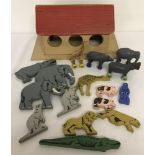 A vintage wooden Noah's Ark play set with removable lid & a selection of wooden animals.