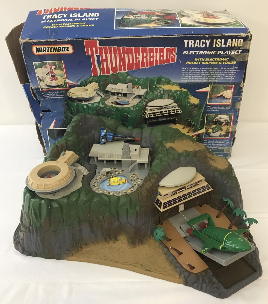 A boxed Matchbox Thunderbirds Tracy Island Electronic Playset in working order.