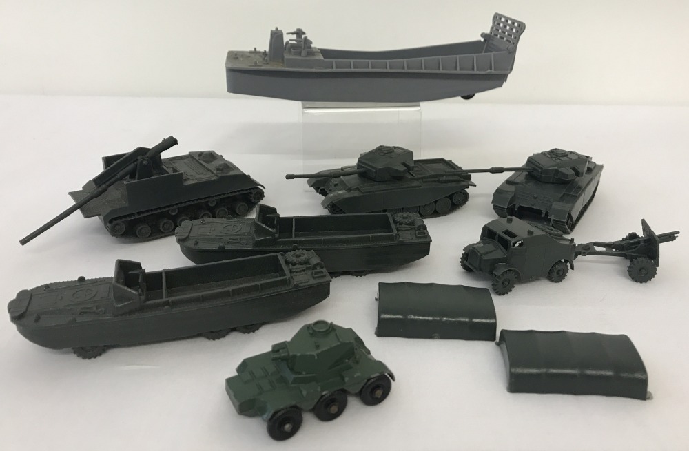 8 vintage plastic Airfix military vehicles.