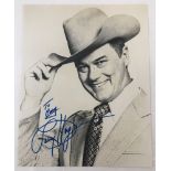 Signed black and white photo of Larry Hagman, the actor that played J.R. Ewing in Dallas.