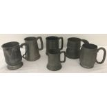 A collection of 6 pewter tankards. To include Victorian with spout and Edwardian