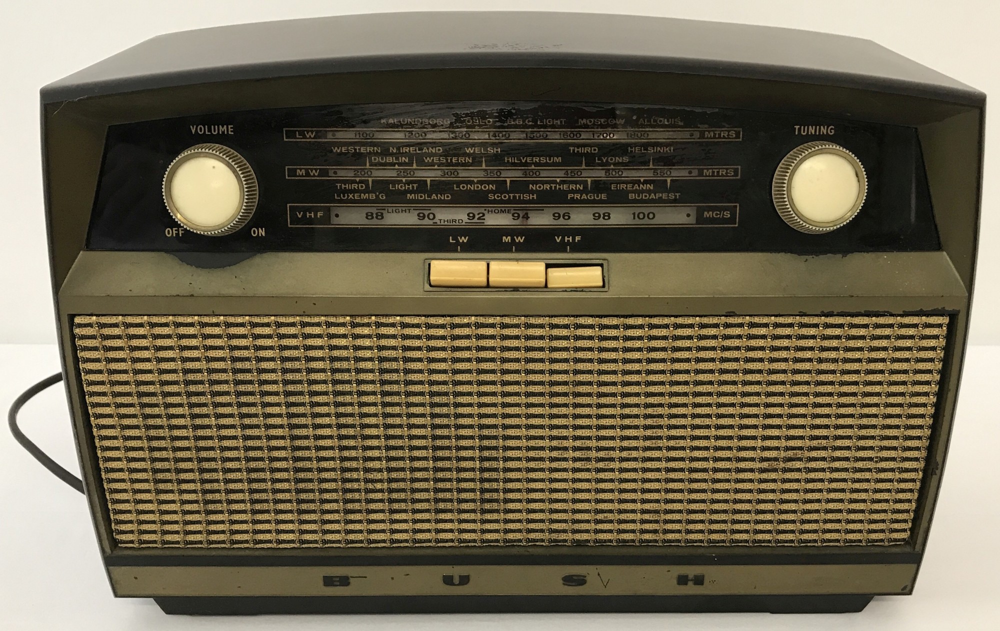 A vintage Bakelite cased Bush VHF 80 radio.