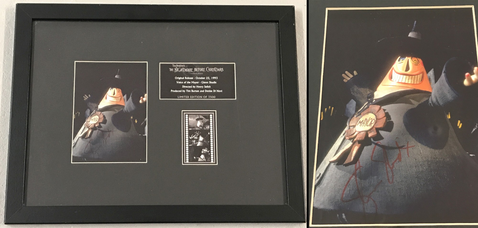 A framed & glazed, limited edition, signed Tim Burton's 'The Nightmare Before Christmas' movie art.