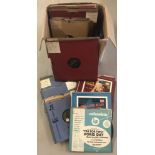 A box of vintage records comprising 78s, LPs & 45s.