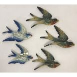 A small collection of vintage wall hanging flying bird ornaments (2 blue & white ones a/f).