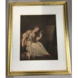 A 19th century mezzotint of a lady artist, gilt framed and glazed.