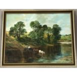 Signed oil on board of a river scene. Gilt framed and signed J. Hall to lower right.