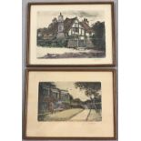 A pair of hand-tinted, signed etchings by Sheffield artist Willie Rawson.