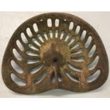 A vintage cast iron original 1930's tractor seat, marked "Bamford".