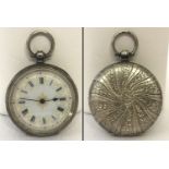 A ladies silver cased pocket watch.