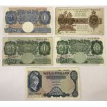 A collection of 5 Bank of England bank notes.
