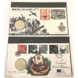 2 commemorative coin and stamp Royal Mint first day covers.