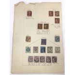 A sheet of 19 Victorian stamps to include 2 x 1841 Penny Red-Brown stamps imperforate.
