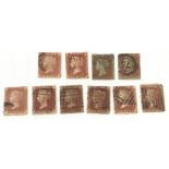 10 Victorian Penny Red stamps.