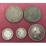 A small collection of William IV coins to include two pence and one and a half pence.