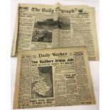 2 vintage newspapers.